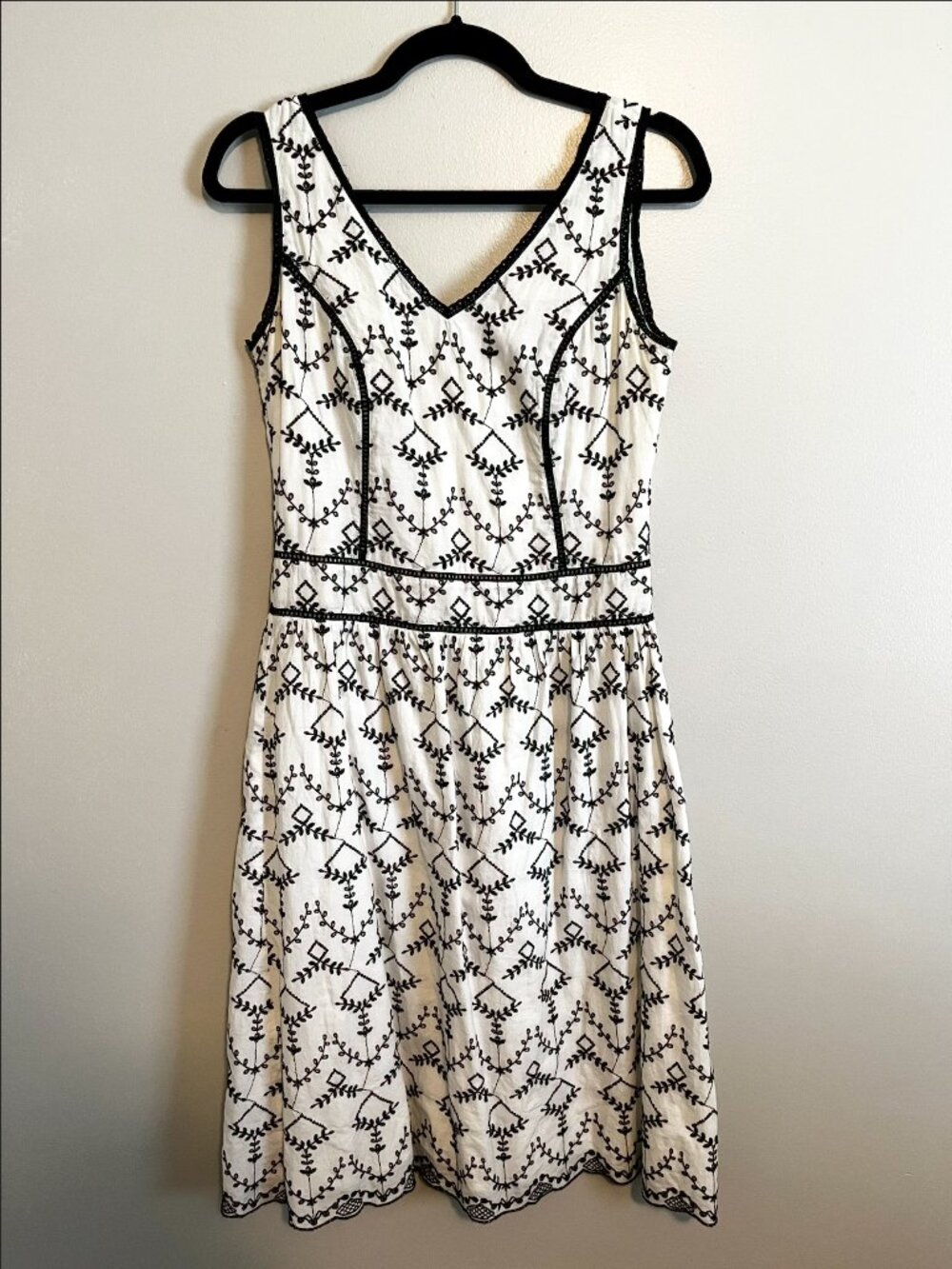 Black and white embroidered cotton sundress